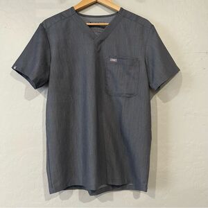 FIGS Technical Collection Scrub Top Gray Small V-Neck Pocket Excellent Uniform